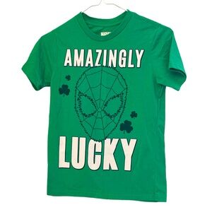 Marvel Spiderman Green Youth Medium Amazingly Lucky Shirt